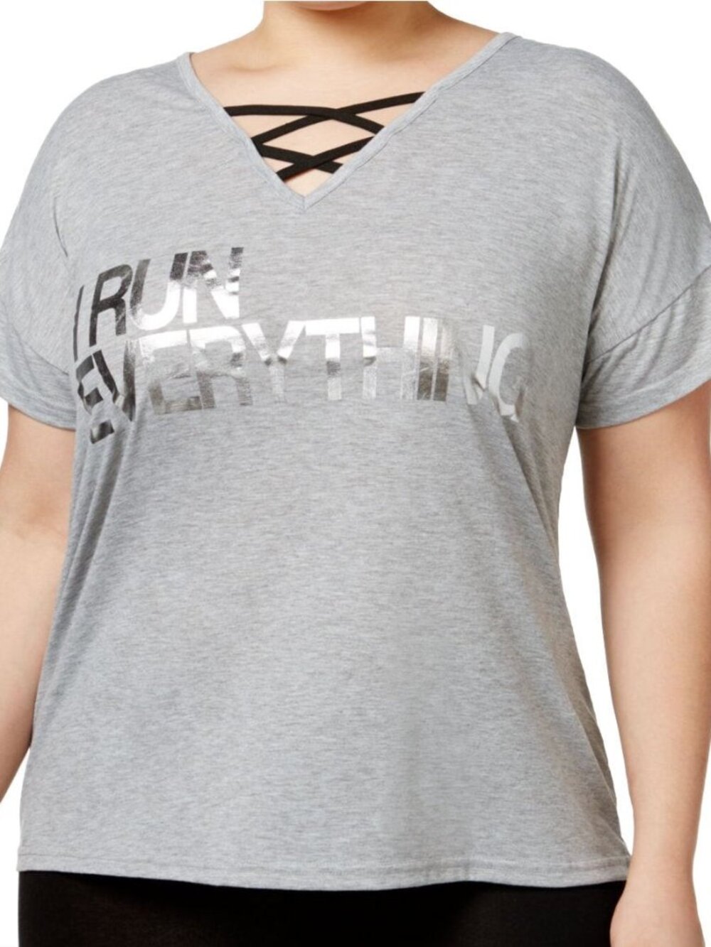 Material Girl Womens Active Plus Size Run Everything Graphic T-Shirt